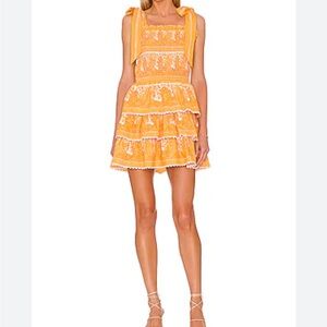 Cleobella Eliana Mini Dress Coastal Print Yellow Tiered Boho Size Small